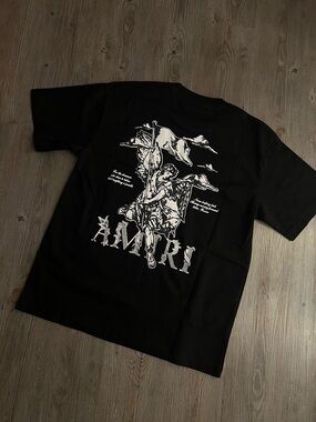 AMIRI Black Tee with White Angel Graphic